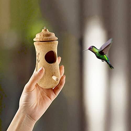 Mini Wooden Hummingbird Nesting Box - Carved Floral Hanging House