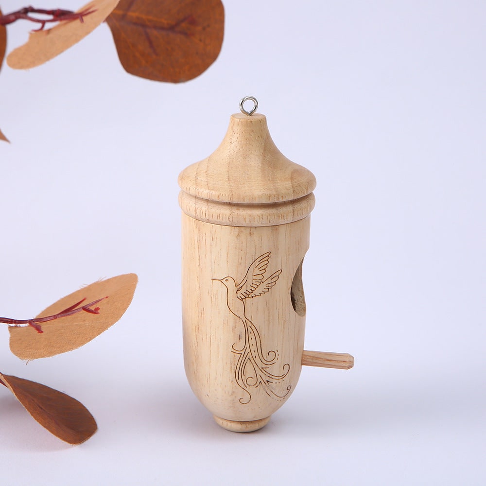Mini Wooden Hummingbird Nesting Box - Carved Floral Hanging House