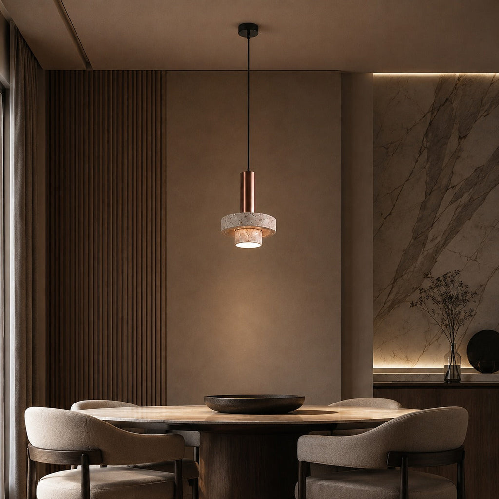 Modern Pendant Lamp Hanging Terrazzo and Metal Construction Adjustable Height for Indoor Use | ribuella