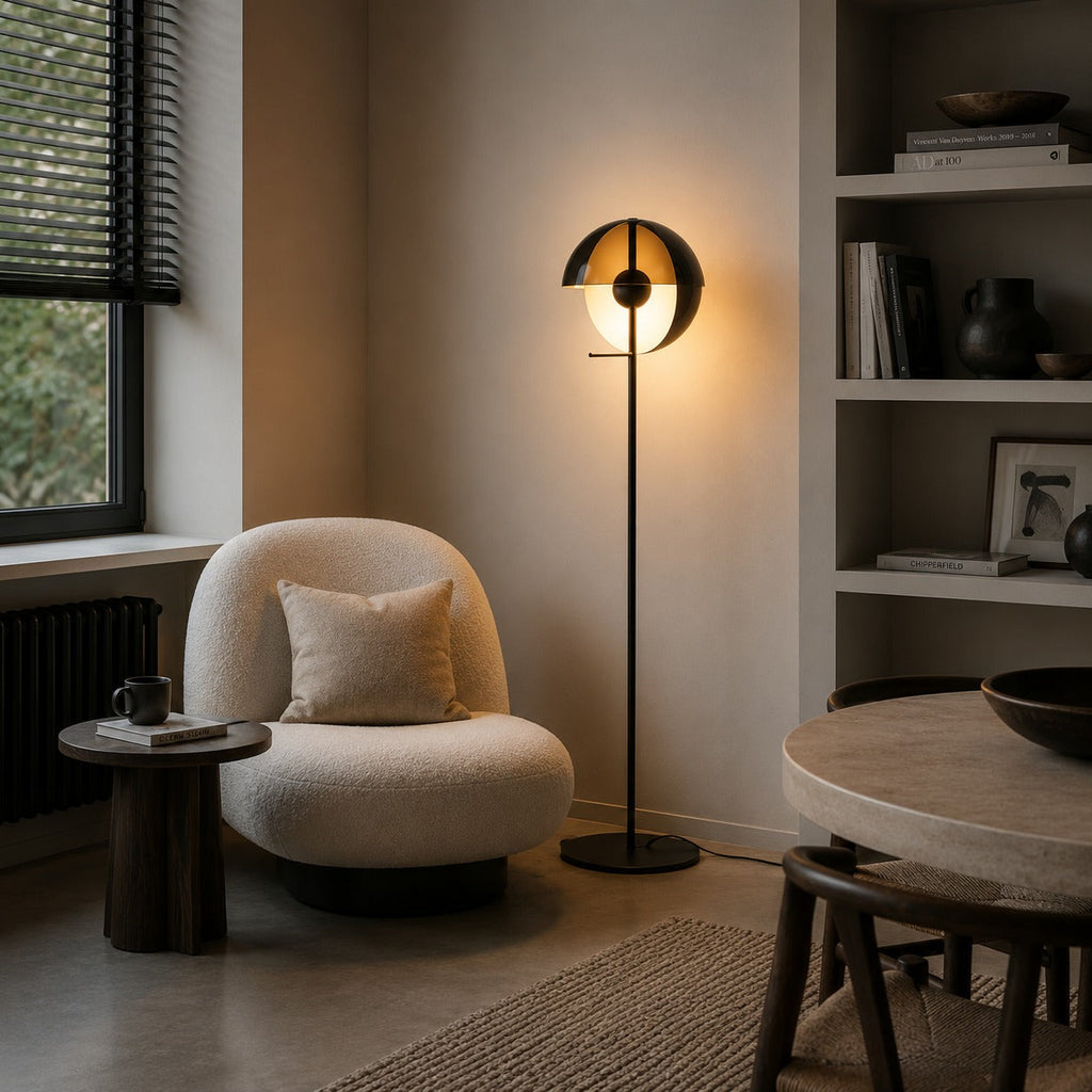 Moderní stojací lampa s nastavitelným stínidlem, železnou a akrylovou konstrukcí, stmívatelné vnitřní osvětlení do obývacího pokoje | ribuella