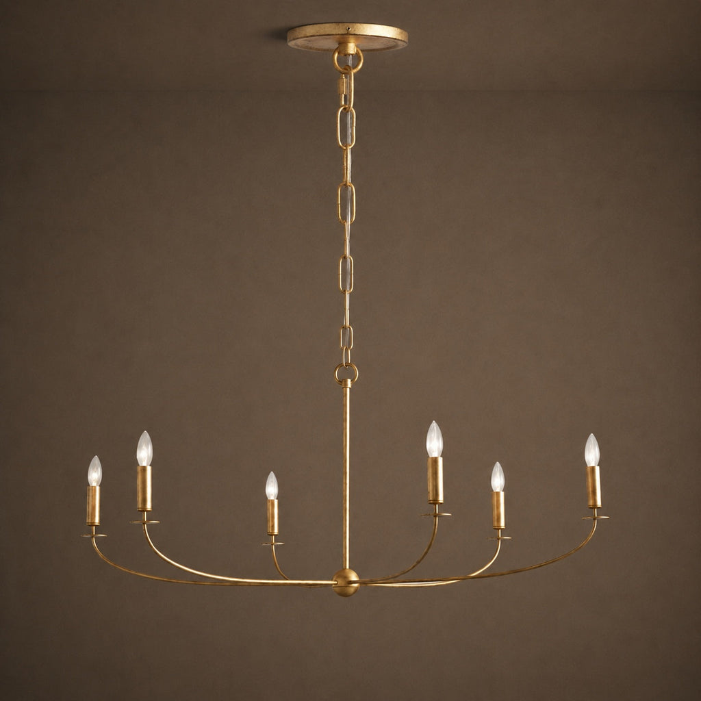 Large Antique Gold Leaf Round Chandelier – 6 or 8 Light Iron Dining Room Ceiling Light | ribuella