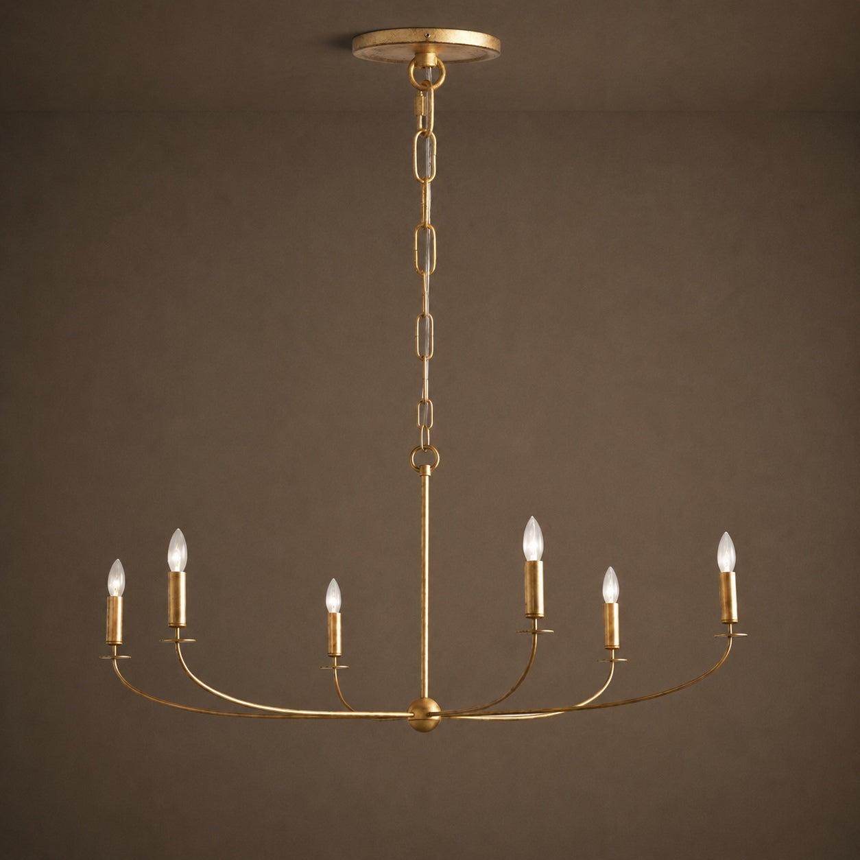 Large Antique Gold Leaf Round Chandelier – 6 or 8 Light Iron Dining Room Ceiling Light | ribuella