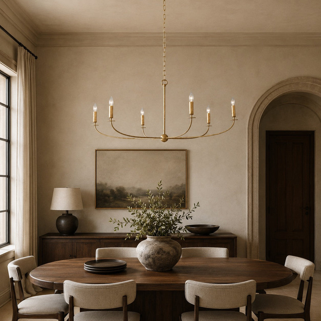 Large Antique Gold Leaf Round Chandelier – 6 or 8 Light Iron Dining Room Ceiling Light | ribuella