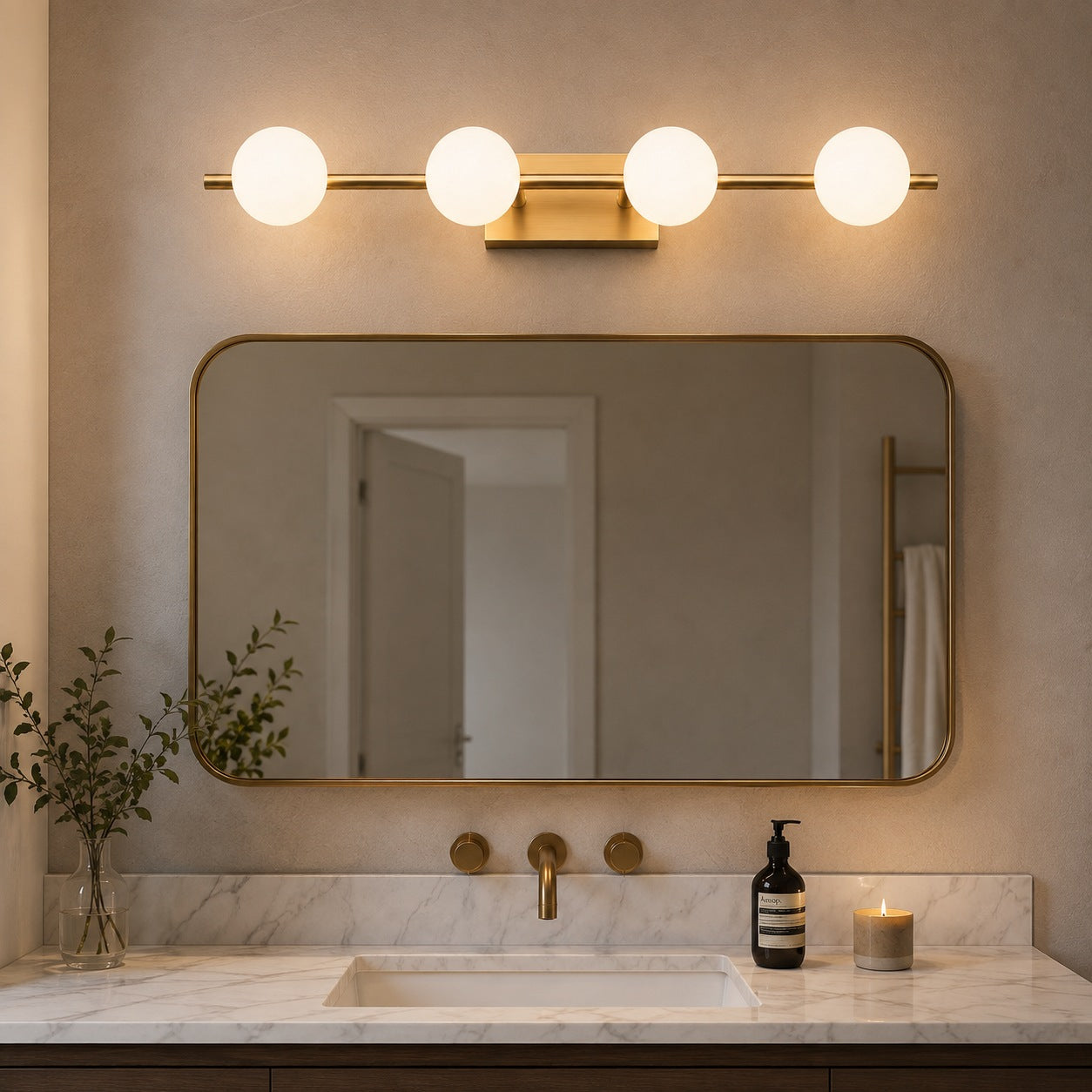 Modern LED Bathroom Vanity Light Bar Wall Mounted Copper with Adjustable Color Temperature | ribuella