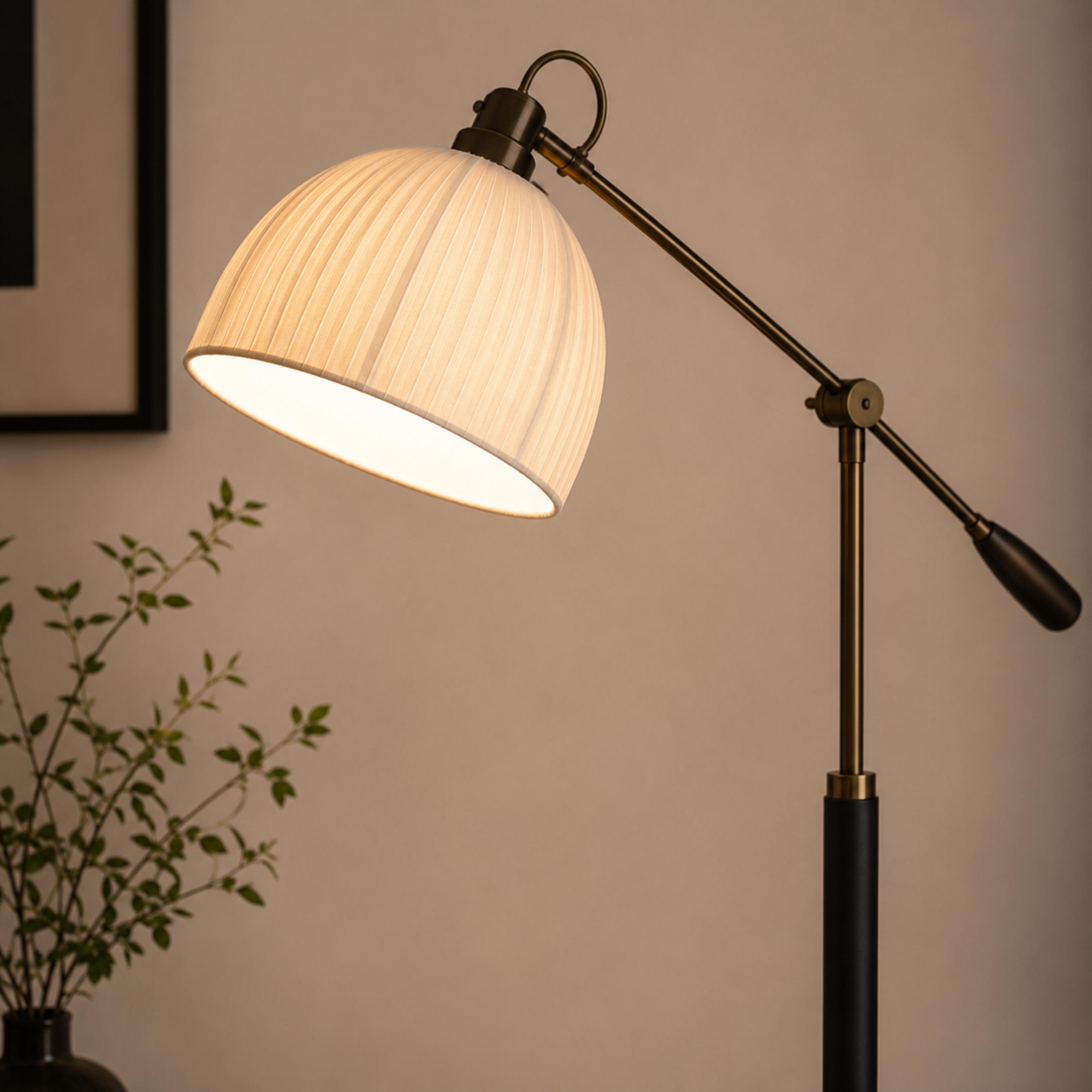 Industrial Floor Lamp Adjustable Height Metal and Wood Construction Dimmable LED for Living Room | ribuella