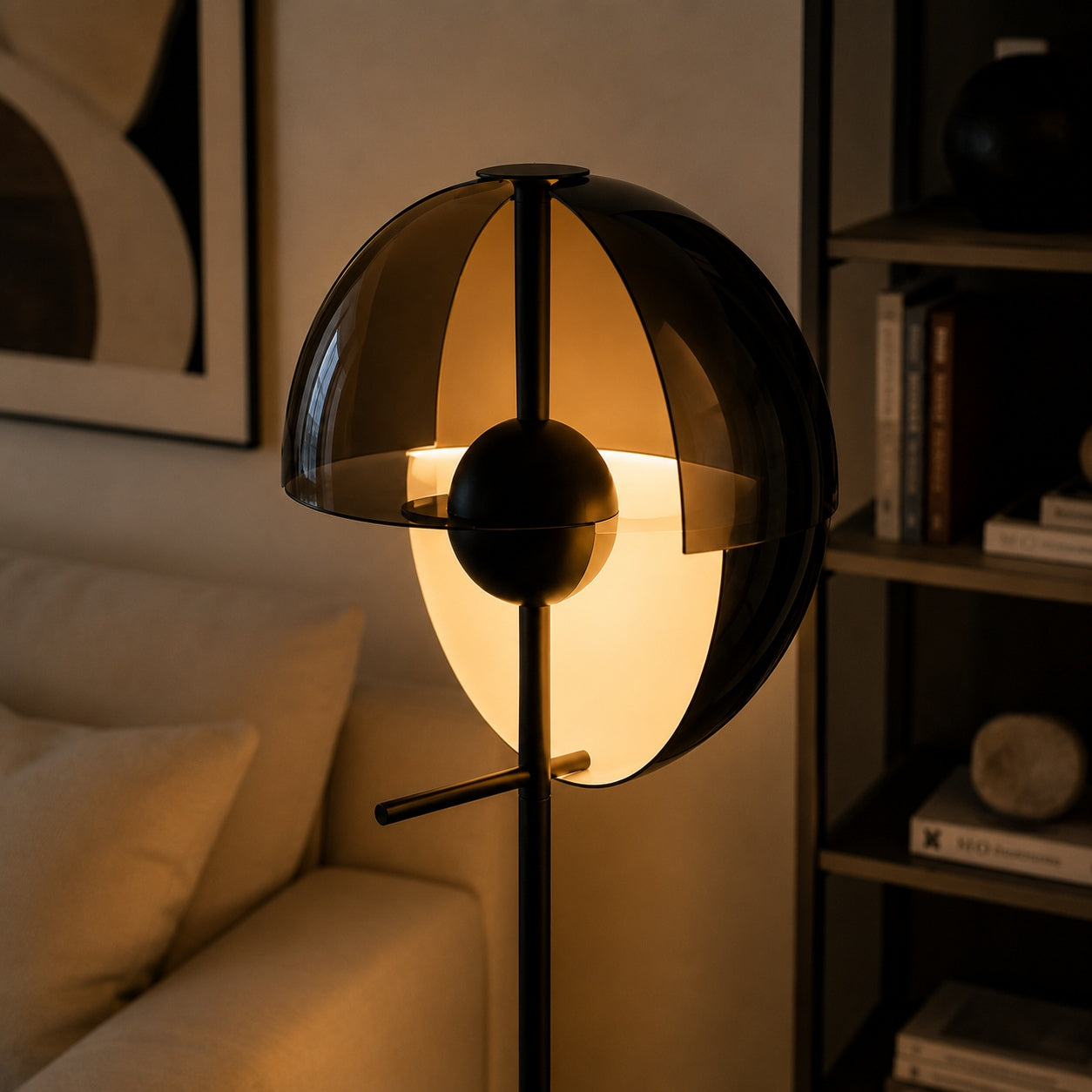 Moderní stojací lampa s nastavitelným stínidlem, železnou a akrylovou konstrukcí, stmívatelné vnitřní osvětlení do obývacího pokoje | ribuella