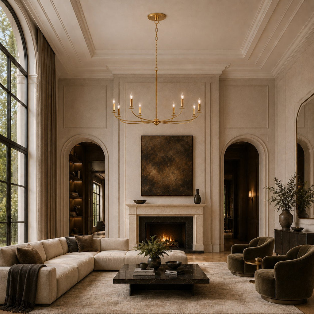Large Antique Gold Leaf Round Chandelier – 6 or 8 Light Iron Dining Room Ceiling Light | ribuella