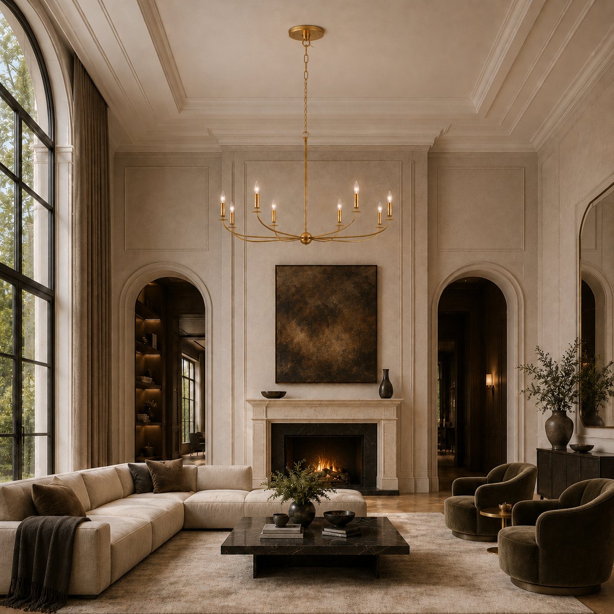 Large Antique Gold Leaf Round Chandelier – 6 or 8 Light Iron Dining Room Ceiling Light | ribuella