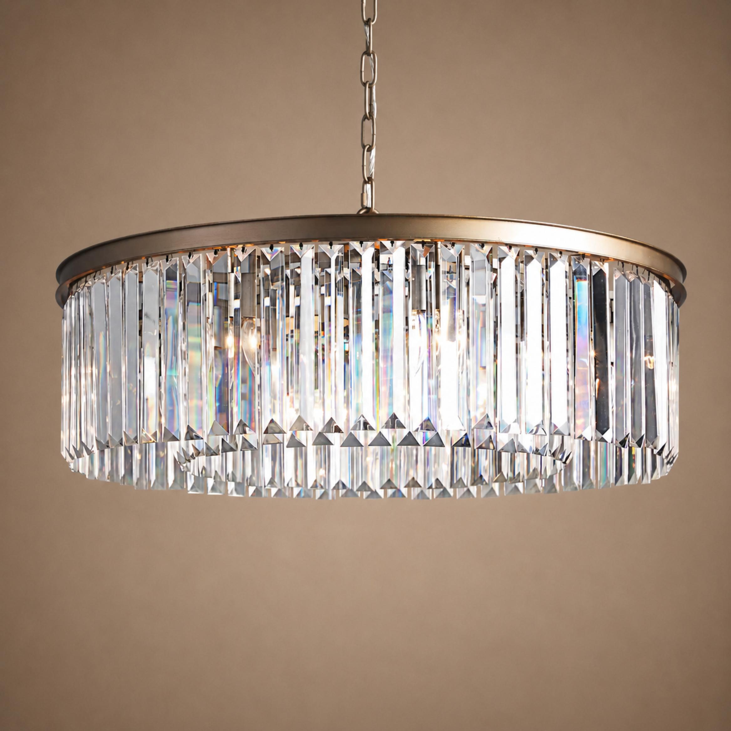 Large 84cm Round K9 Crystal Chandelier – Brass or Bronze 8-Light Art Deco Ceiling Pendant | ribuella