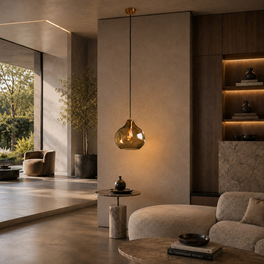 Hand-Blown Organic Glass Pendant Light – Clear, Amber or Smoke, 30cm | ribuella