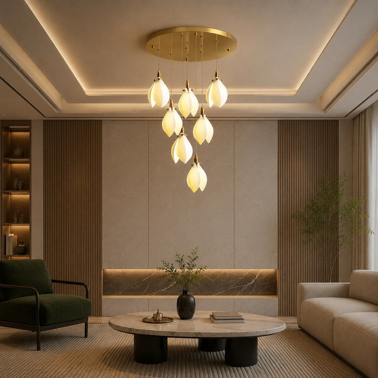 Plafonnier suspendu moderne en métal et céramique, compatible LED, de 7 à 64 lampes | ribuella