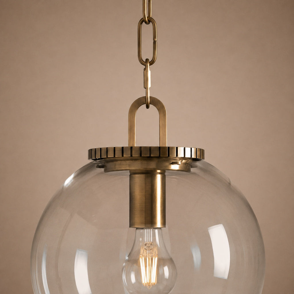 Modern Glass Globe Pendant Light with Chain – Brass or Bronze, Clear or Milk Glass | ribuella
