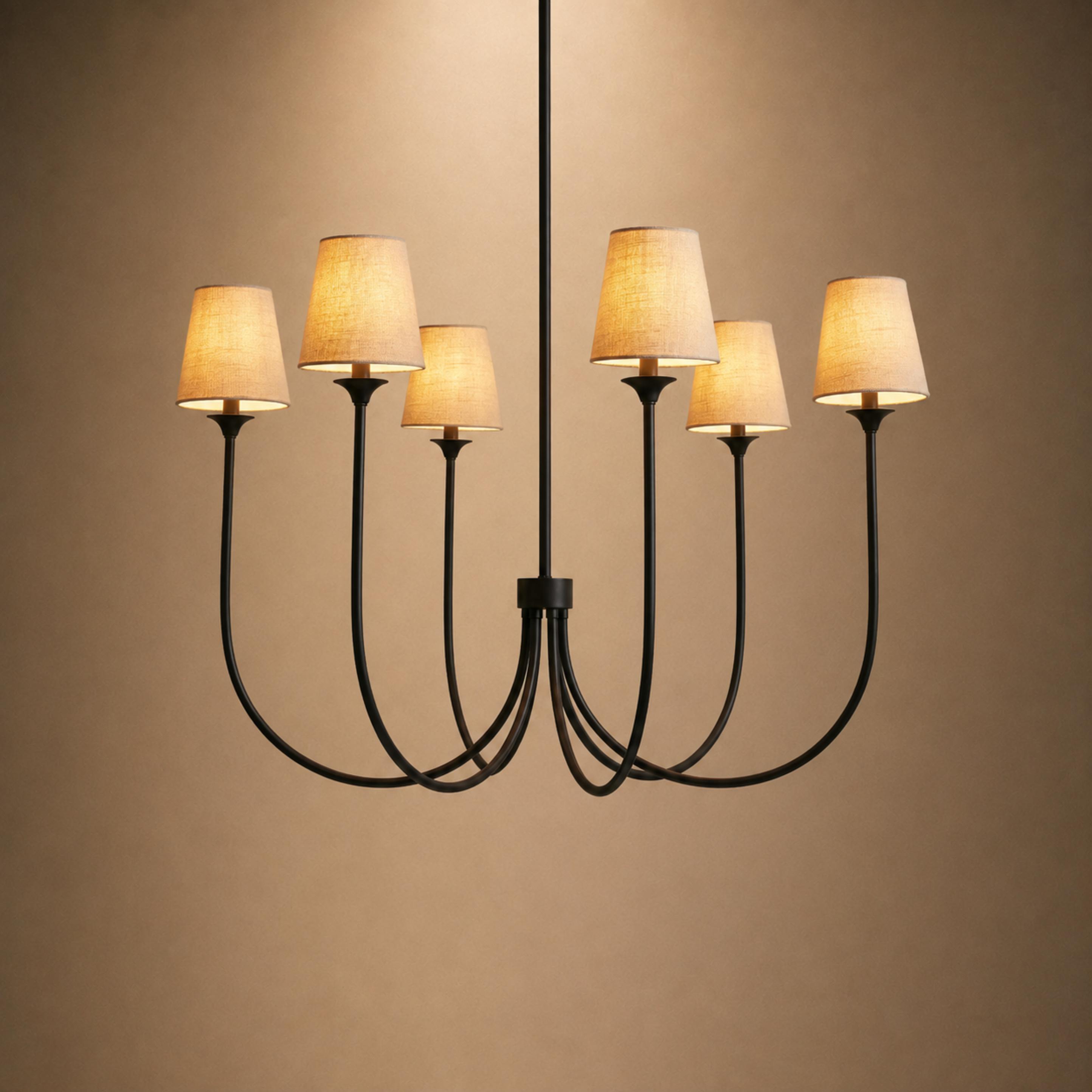 Large Round Chandelier with Off-White Shades – Brass or Bronze | ribuella