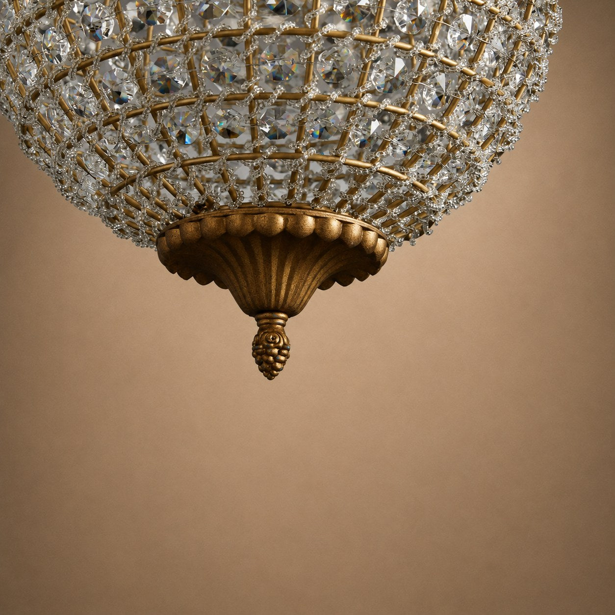 Antique Brass Crystal Round Chandelier – Small or Large Statement Ceiling Light | ribuella