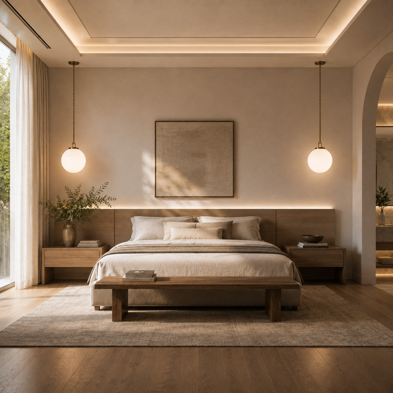 Modern Glass Globe Pendant Light with Chain – Brass or Bronze, Clear or Milk Glass | ribuella