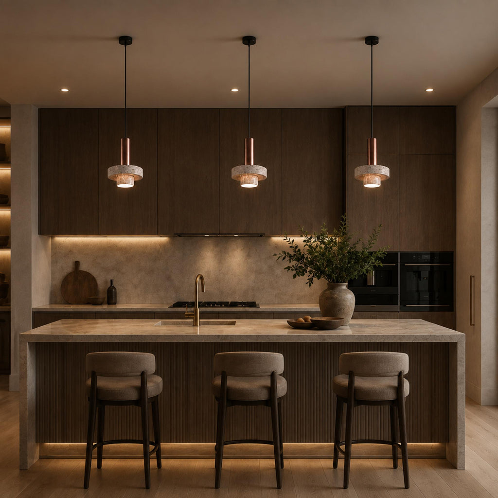 Modern Pendant Lamp Hanging Terrazzo and Metal Construction Adjustable Height for Indoor Use | ribuella