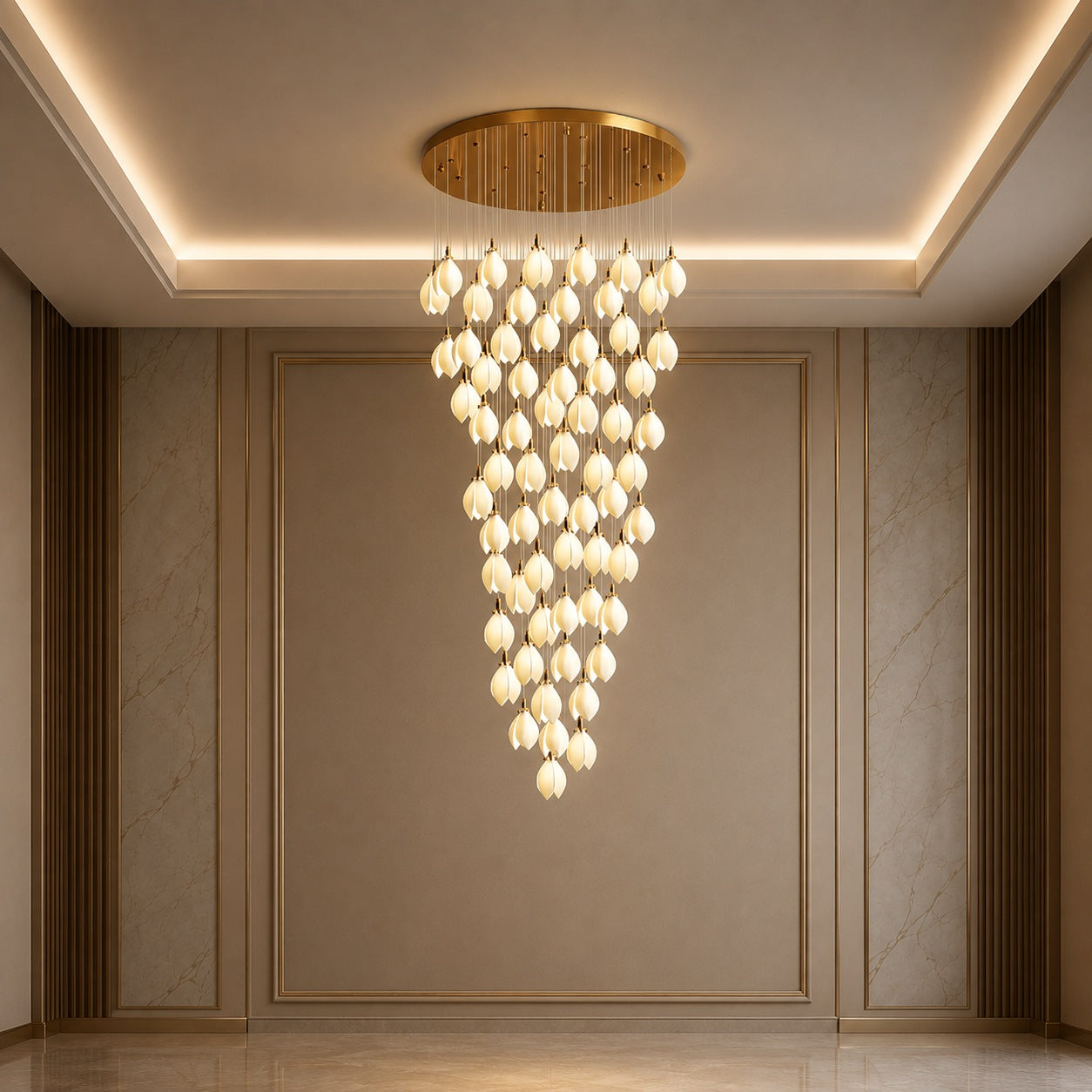 Plafonnier suspendu moderne en métal et céramique, compatible LED, de 7 à 64 lampes | ribuella