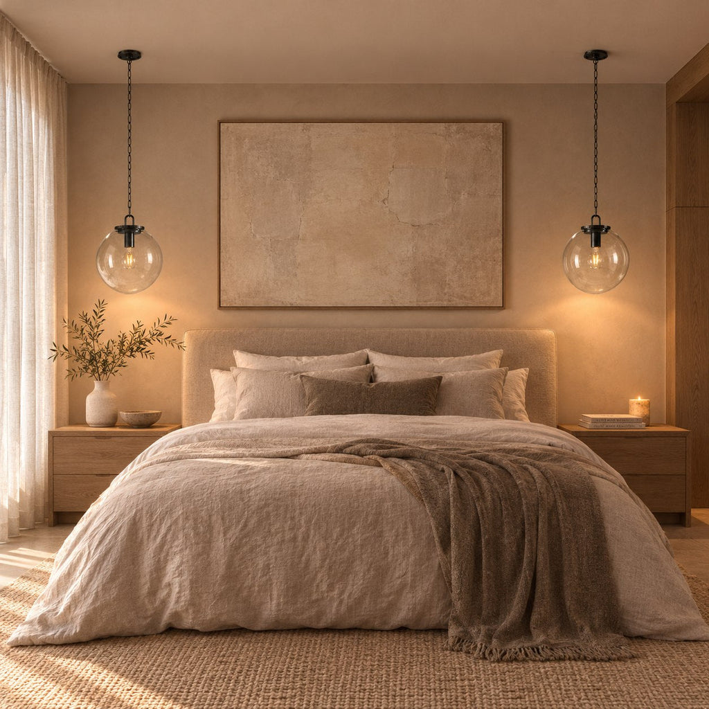 Modern Glass Globe Pendant Light with Chain – Brass or Bronze, Clear or Milk Glass | ribuella