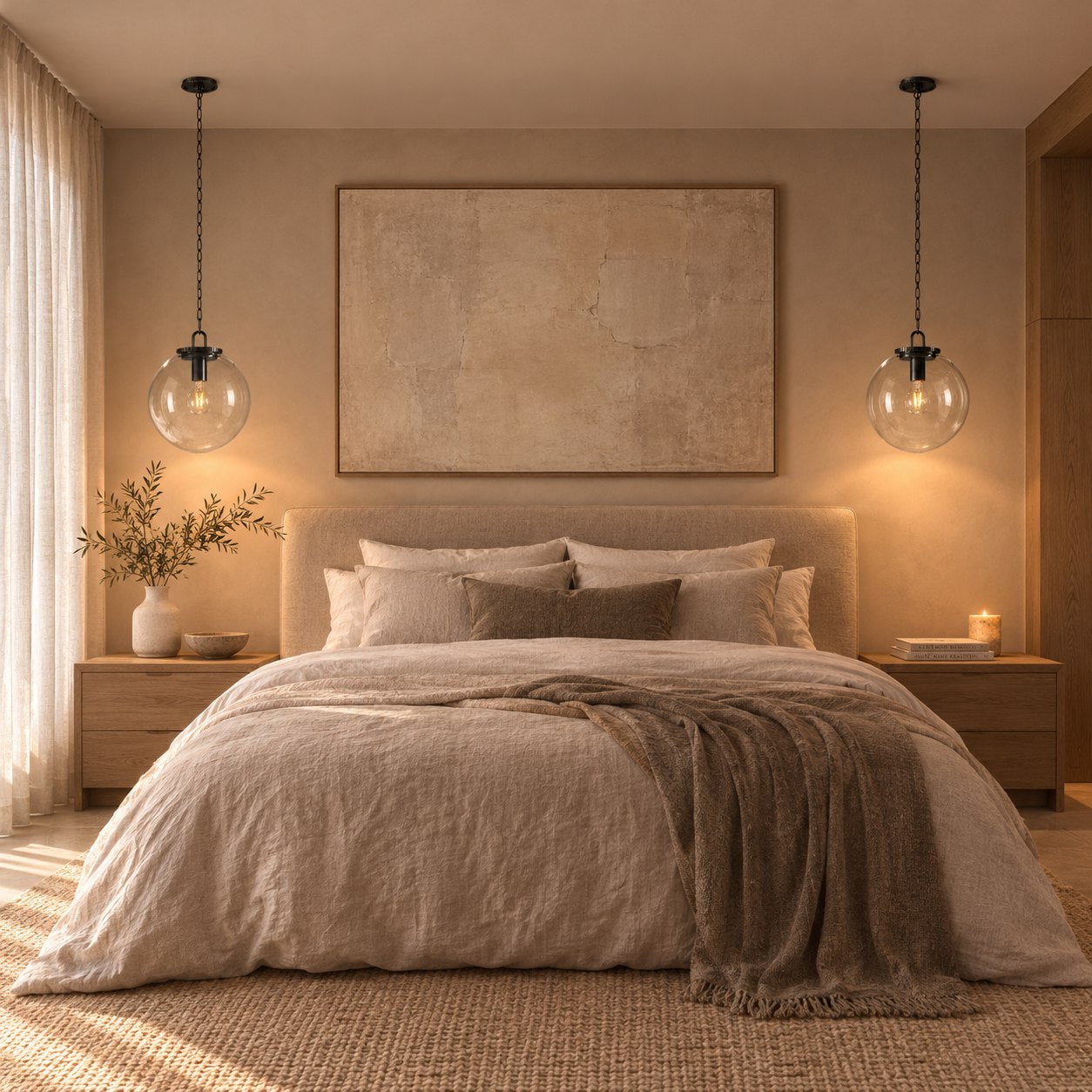 Modern Glass Globe Pendant Light with Chain – Brass or Bronze, Clear or Milk Glass | ribuella