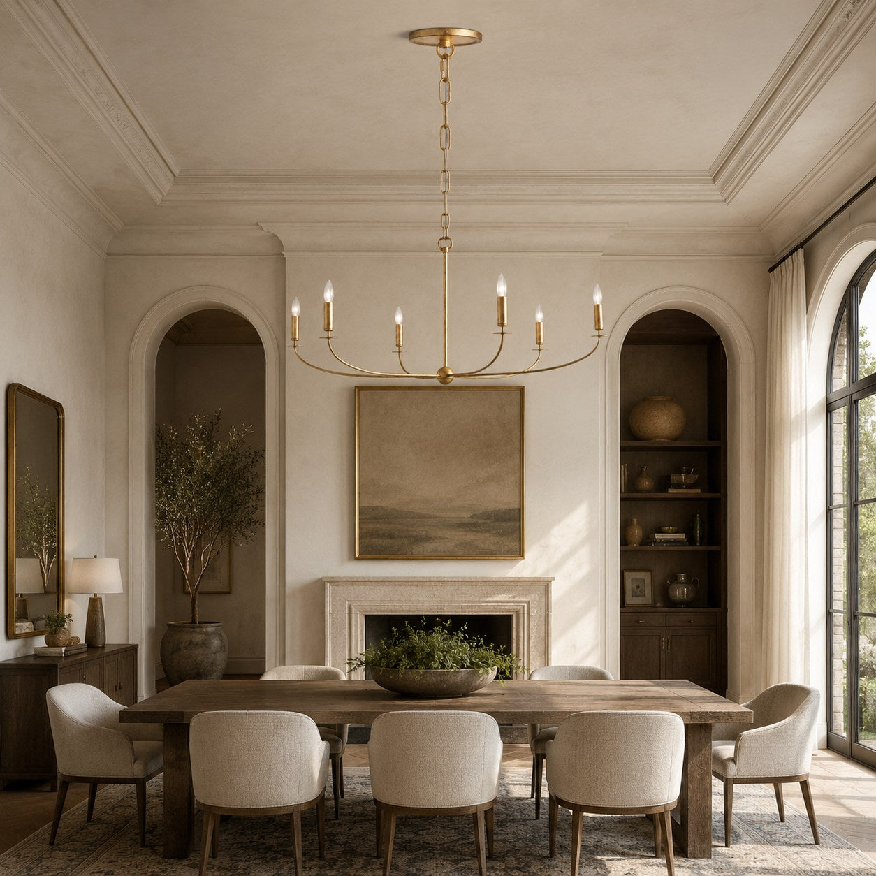 Large Antique Gold Leaf Round Chandelier – 6 or 8 Light Iron Dining Room Ceiling Light | ribuella