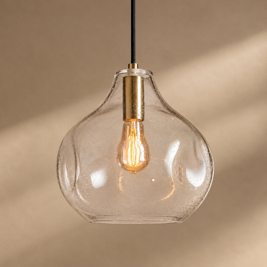 Hand-Blown Organic Glass Pendant Light – Clear, Amber or Smoke, 30cm | ribuella