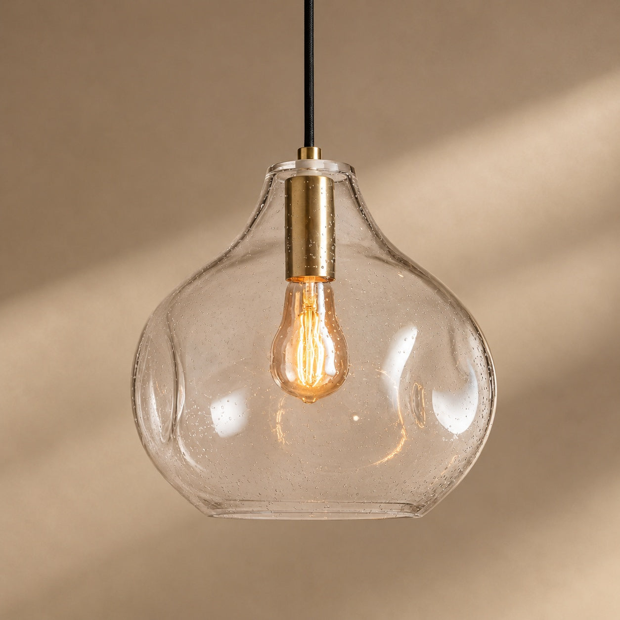 Hand-Blown Organic Glass Pendant Light – Clear, Amber or Smoke, 30cm | ribuella