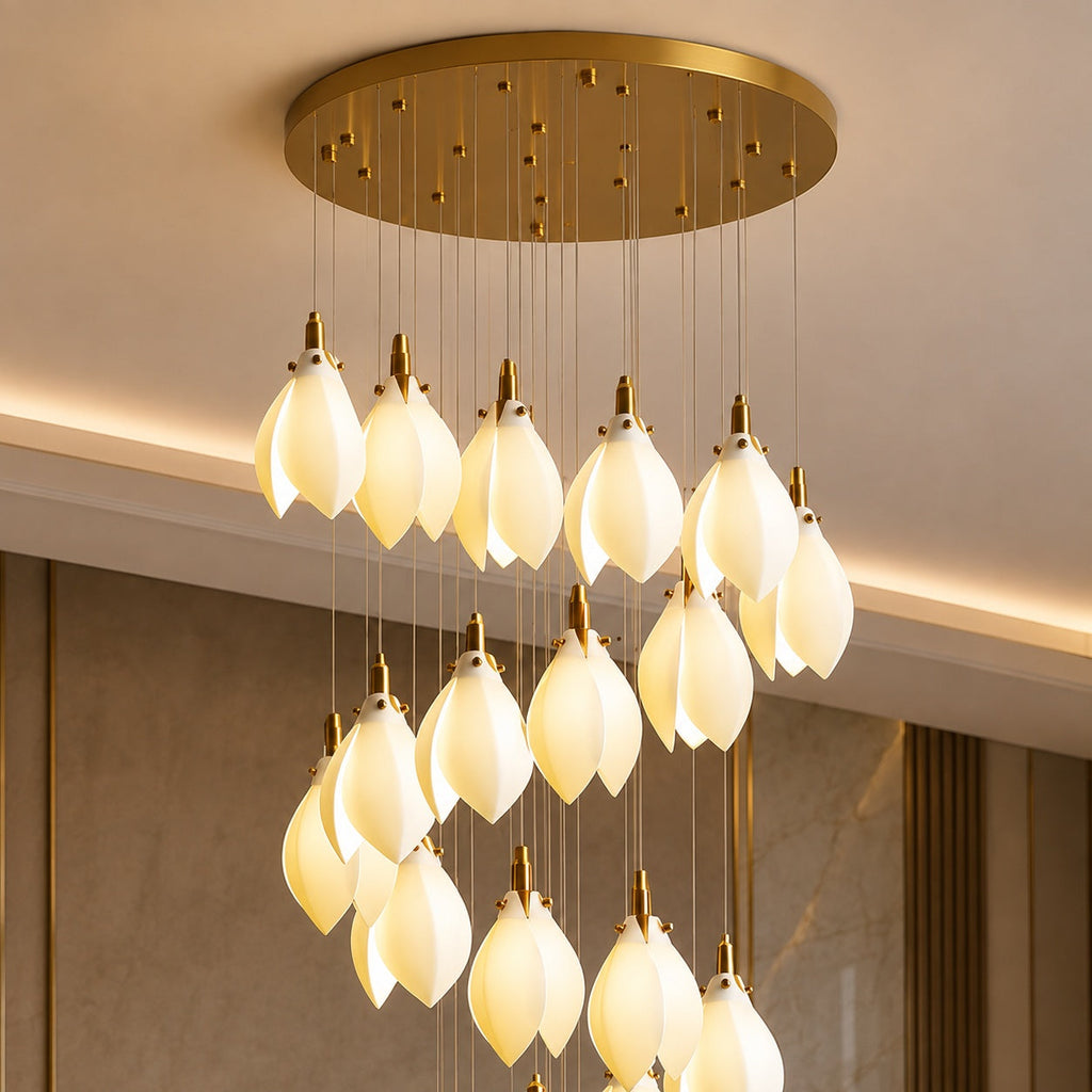 Plafonnier suspendu moderne en métal et céramique, compatible LED, de 7 à 64 lampes | ribuella