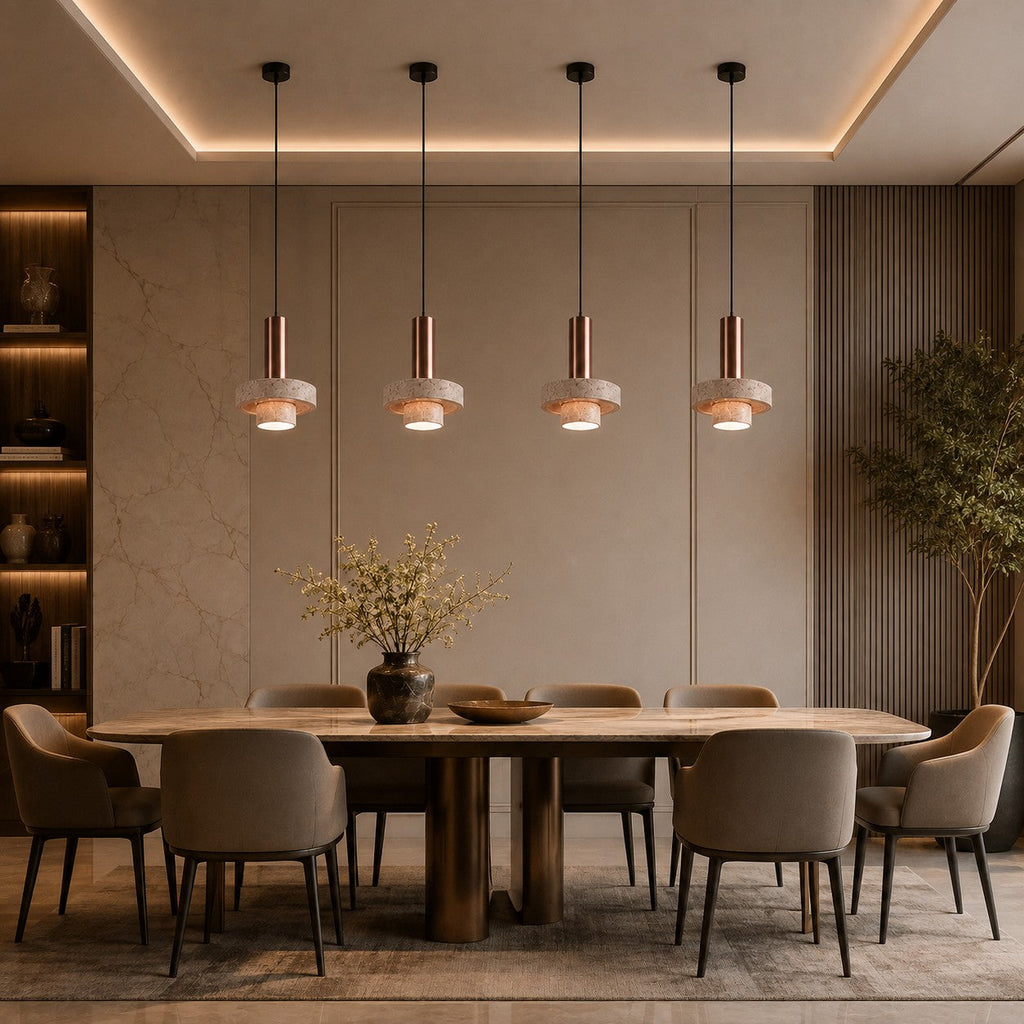 Modern Pendant Lamp Hanging Terrazzo and Metal Construction Adjustable Height for Indoor Use | ribuella
