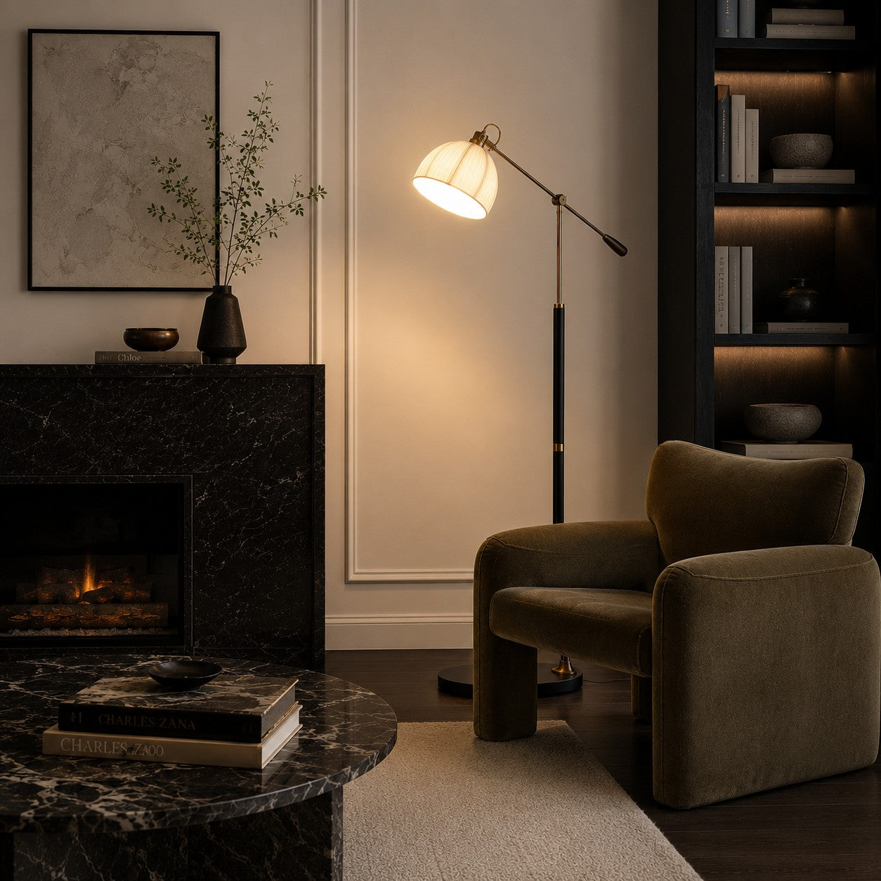 Industrial Floor Lamp Adjustable Height Metal and Wood Construction Dimmable LED for Living Room | ribuella