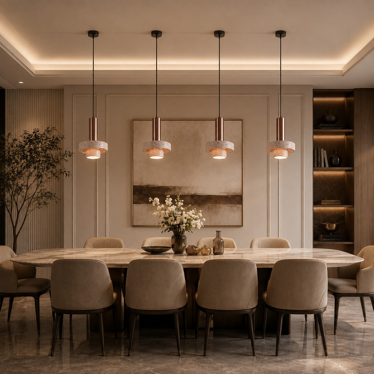 Modern Pendant Lamp Hanging Terrazzo and Metal Construction Adjustable Height for Indoor Use | ribuella