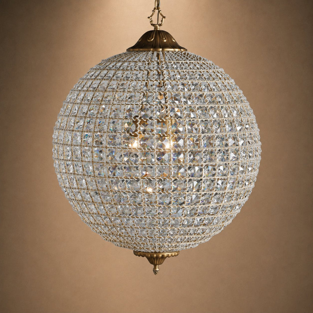Antique Brass Crystal Round Chandelier – Small or Large Statement Ceiling Light | ribuella