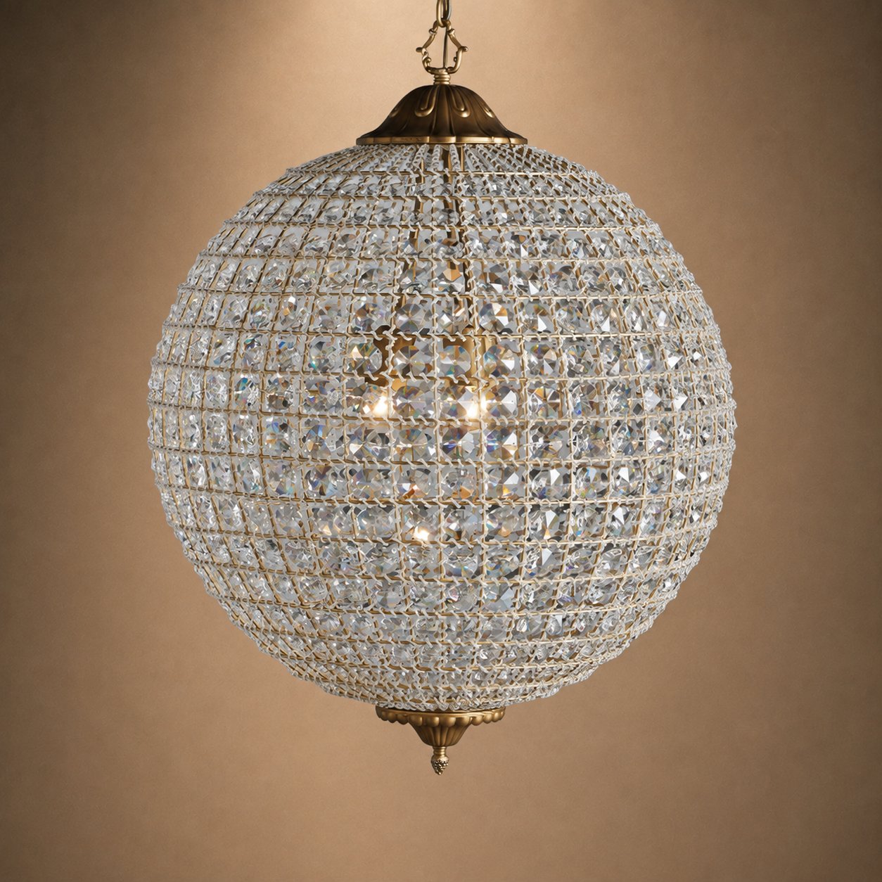 Antique Brass Crystal Round Chandelier – Small or Large Statement Ceiling Light | ribuella