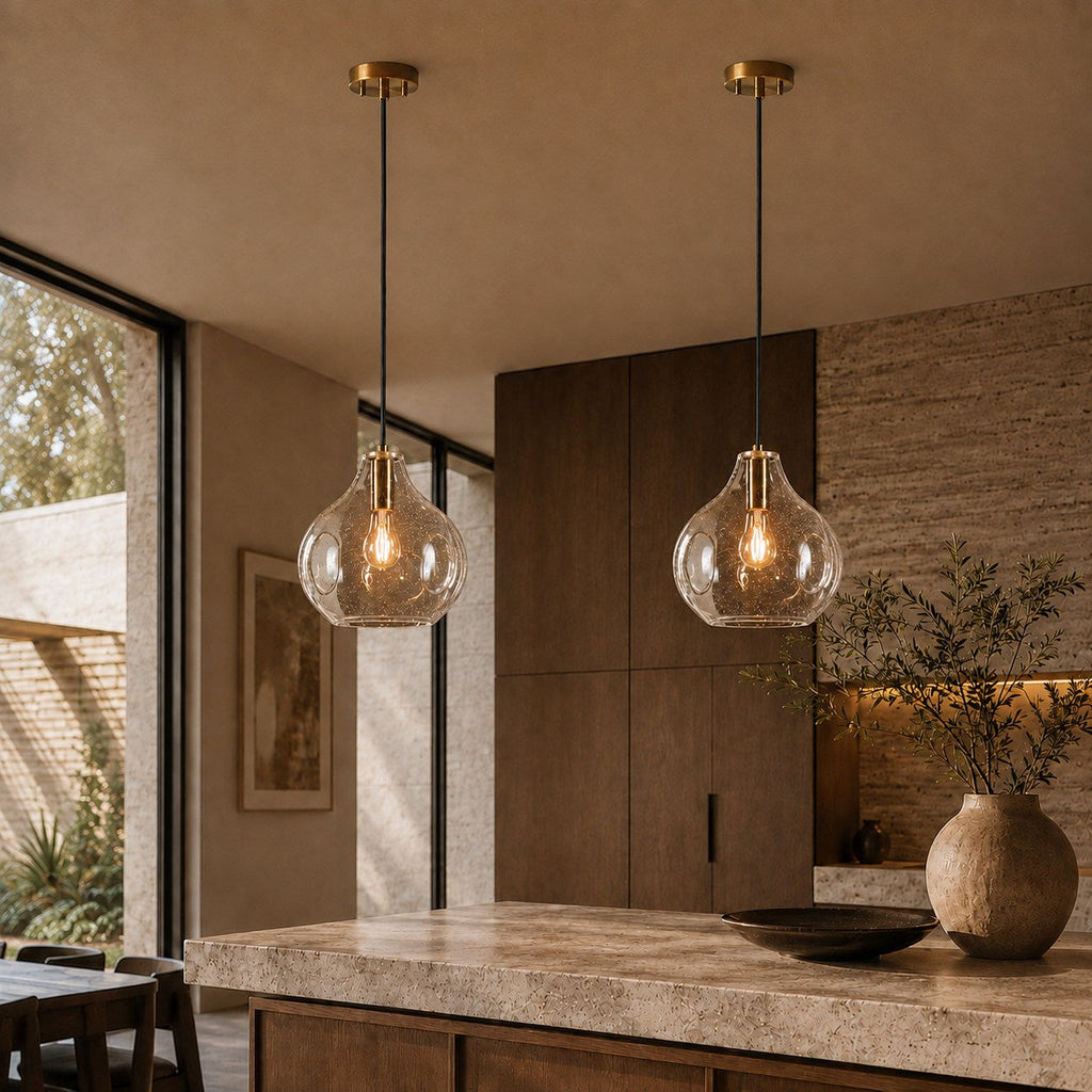 Hand-Blown Organic Glass Pendant Light – Clear, Amber or Smoke, 30cm | ribuella