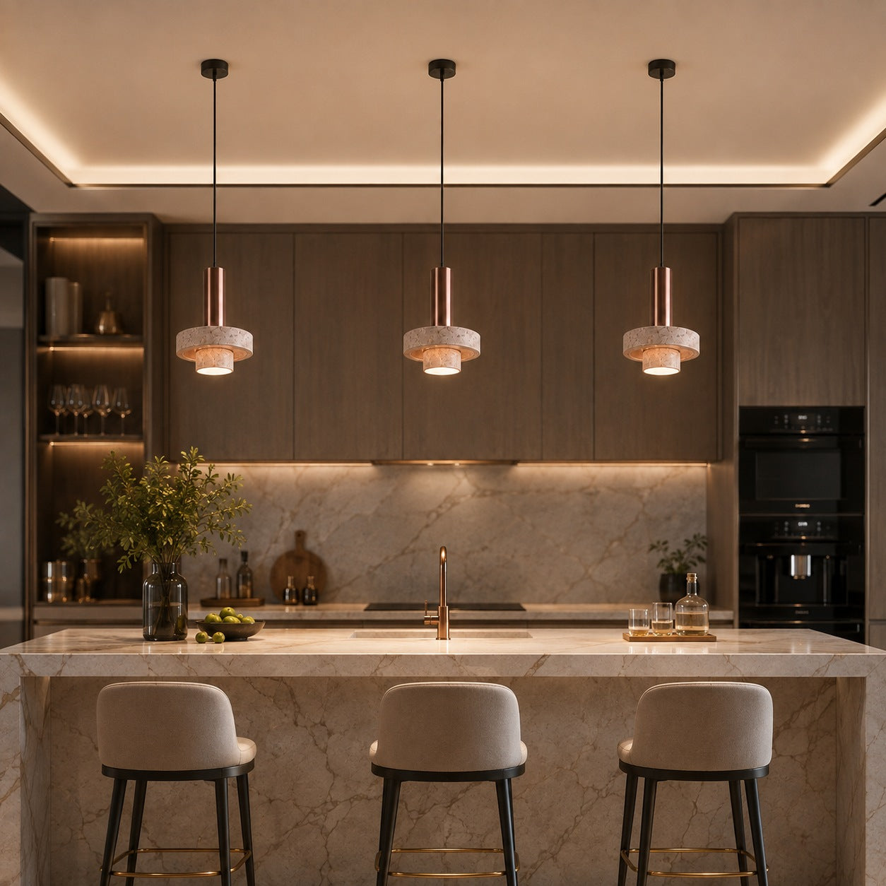 Modern Pendant Lamp Hanging Terrazzo and Metal Construction Adjustable Height for Indoor Use | ribuella