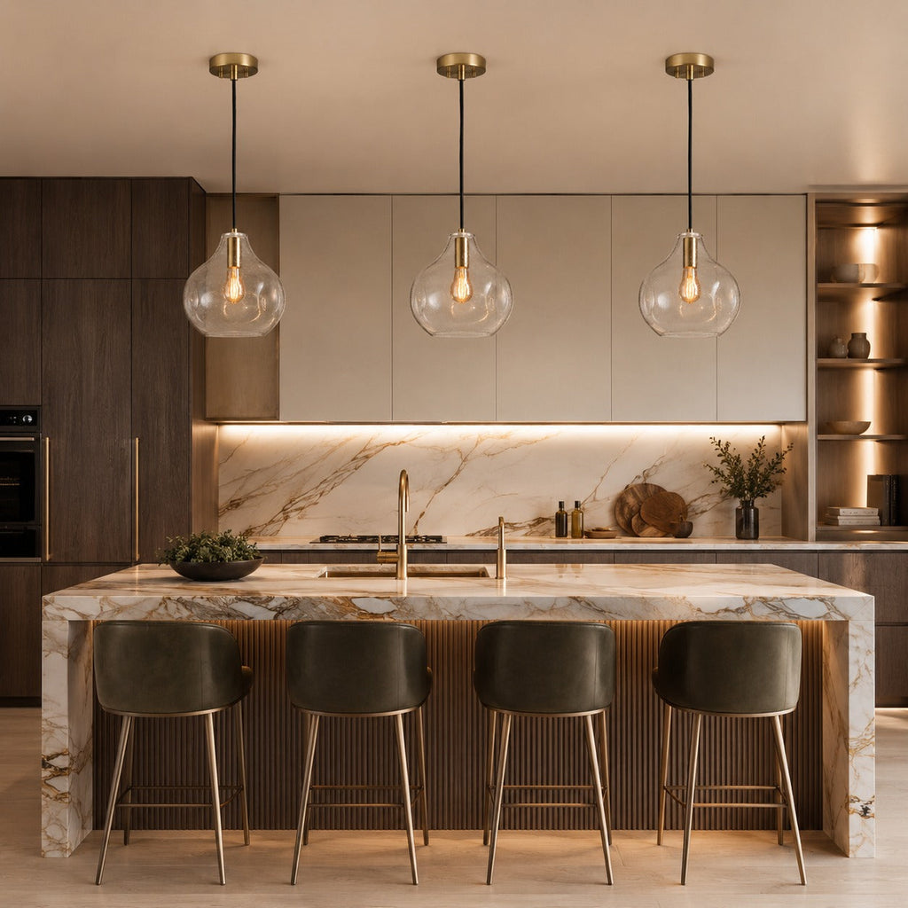 Hand-Blown Organic Glass Pendant Light – Clear, Amber or Smoke, 30cm | ribuella
