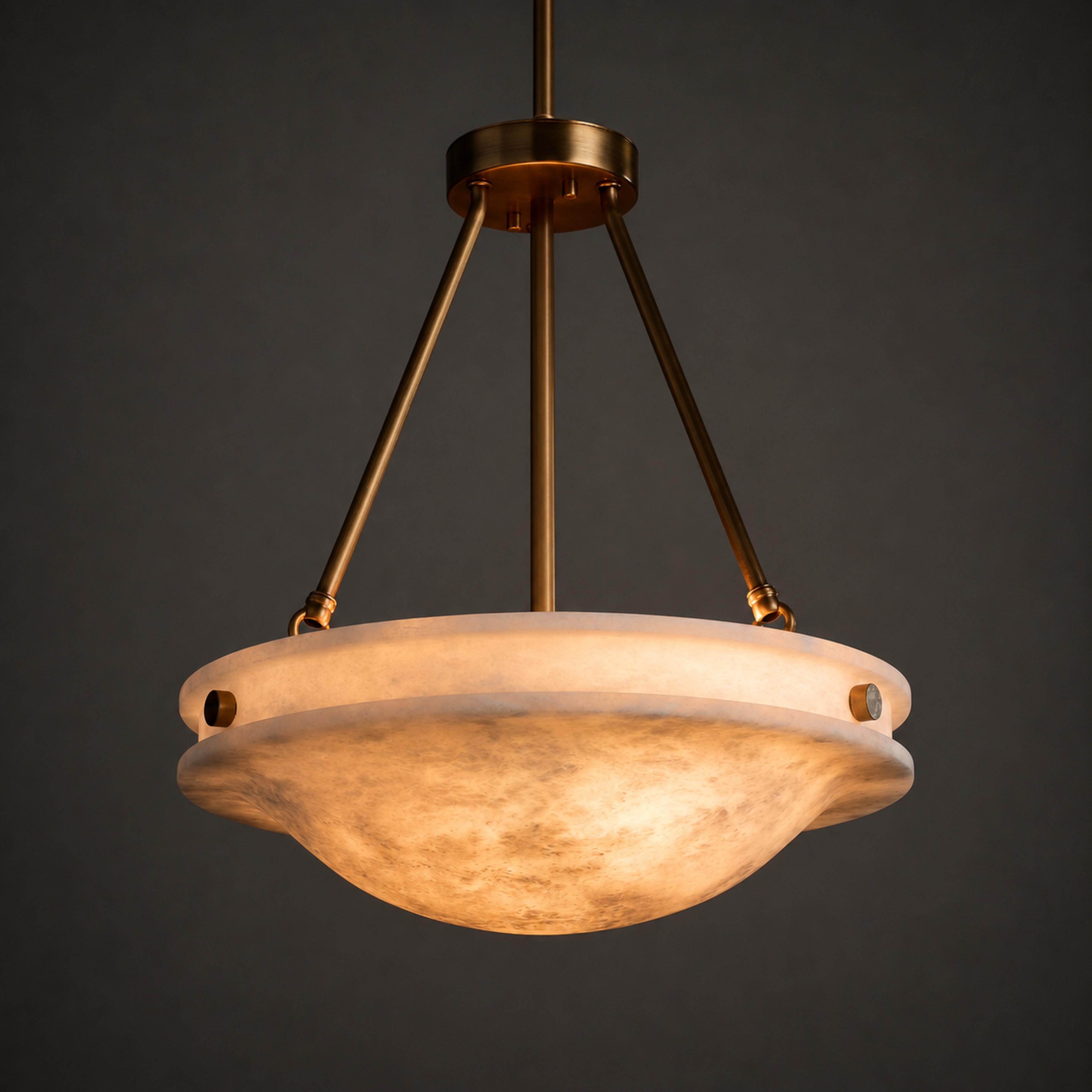 Naturlig pendellampe i alabaststen med antik messingfinish – 46 cm eller 76 cm | ribuella