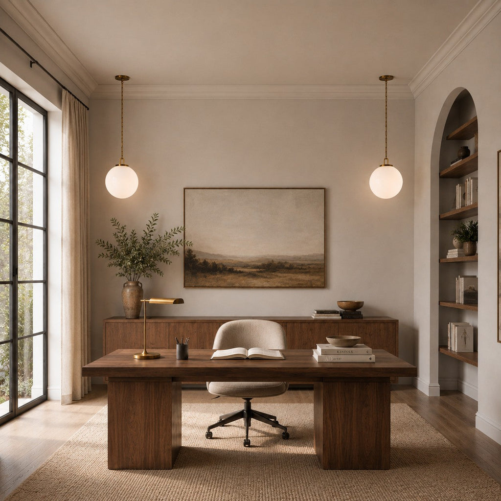 Modern Glass Globe Pendant Light with Chain – Brass or Bronze, Clear or Milk Glass | ribuella