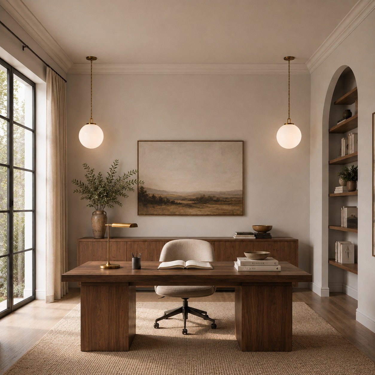 Modern Glass Globe Pendant Light with Chain – Brass or Bronze, Clear or Milk Glass | ribuella