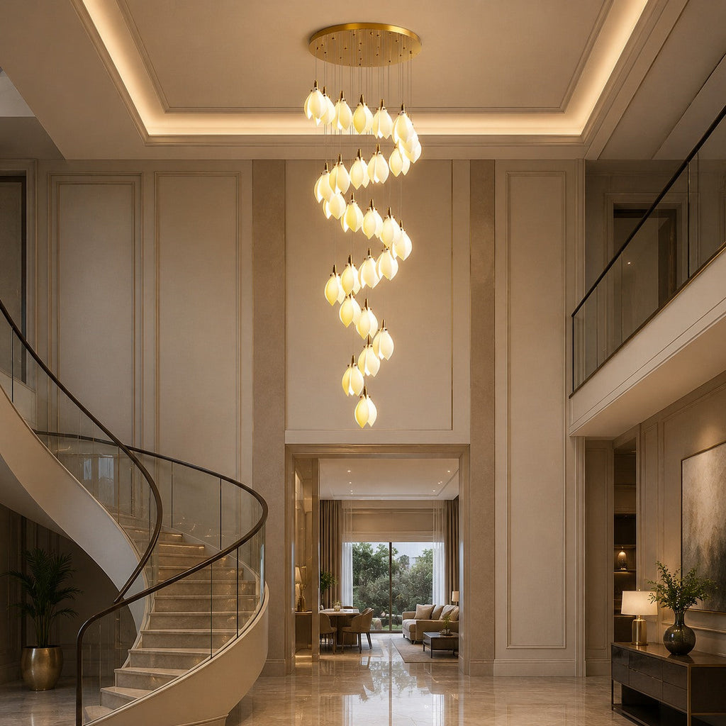 Plafonnier suspendu moderne en métal et céramique, compatible LED, de 7 à 64 lampes | ribuella