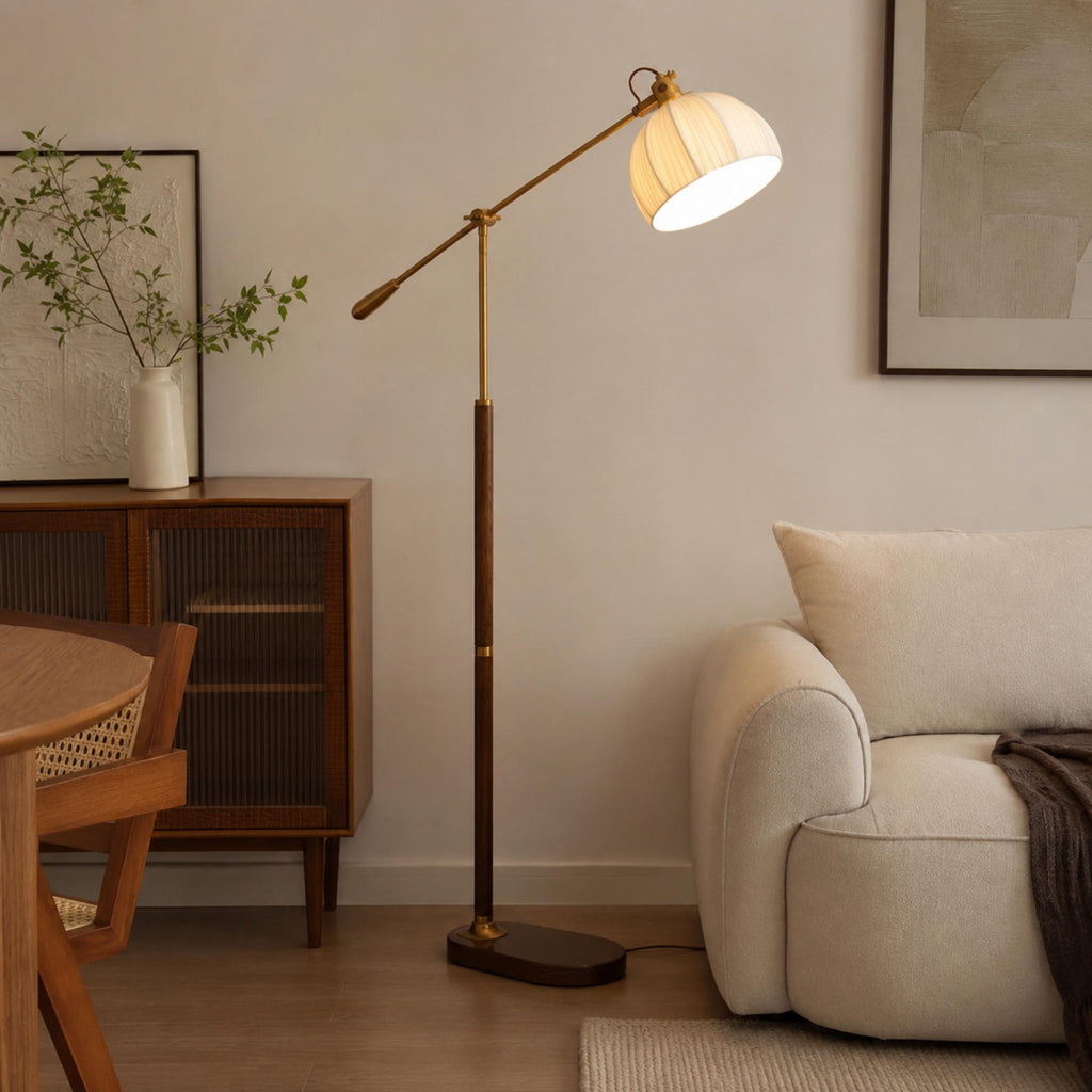 Industrial Floor Lamp Adjustable Height Metal and Wood Construction Dimmable LED for Living Room | ribuella