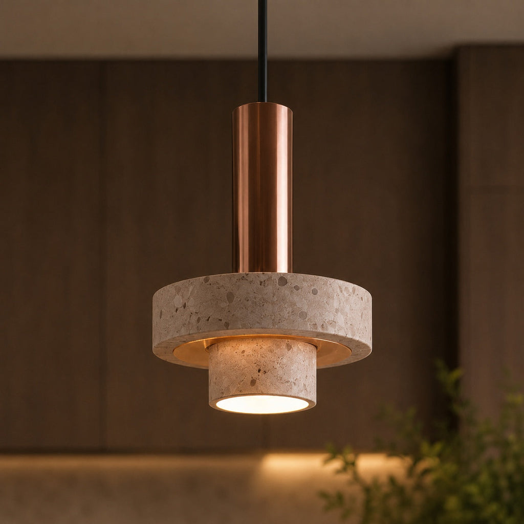 Modern Pendant Lamp Hanging Terrazzo and Metal Construction Adjustable Height for Indoor Use | ribuella