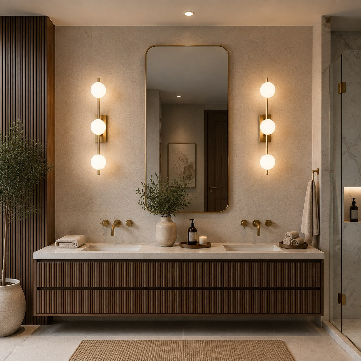 Modern LED Bathroom Vanity Light Bar Wall Mounted Copper with Adjustable Color Temperature | ribuella