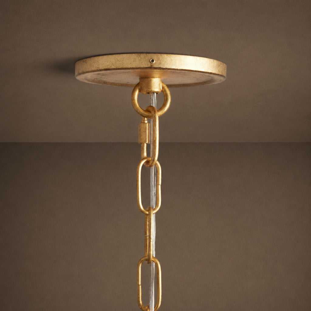 Large Antique Gold Leaf Round Chandelier – 6 or 8 Light Iron Dining Room Ceiling Light | ribuella