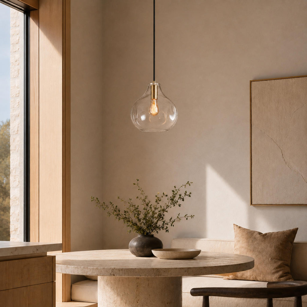 Hand-Blown Organic Glass Pendant Light – Clear, Amber or Smoke, 30cm | ribuella