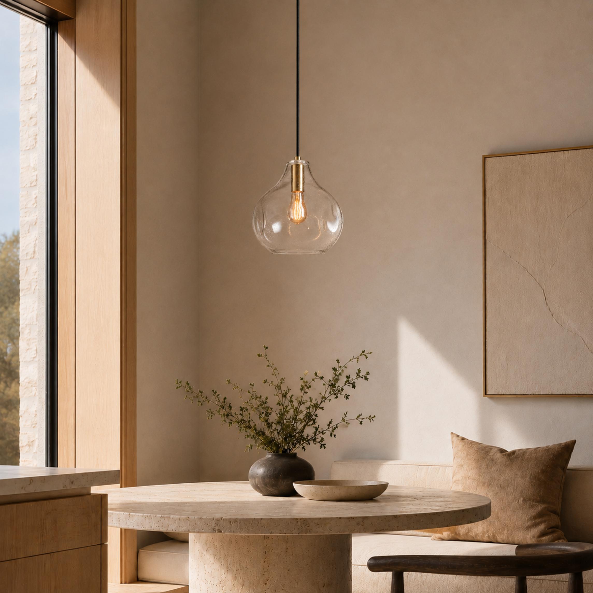 Hand-Blown Organic Glass Pendant Light – Clear, Amber or Smoke, 30cm | ribuella