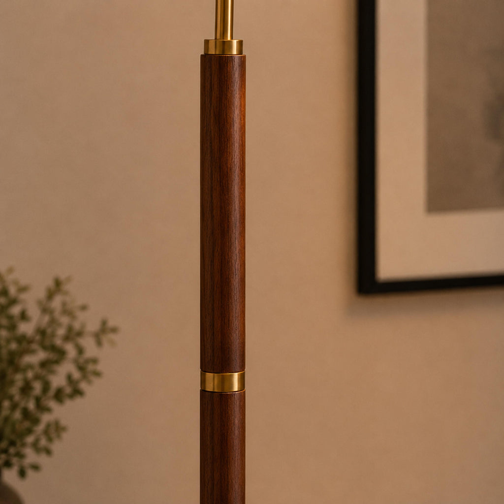 Modern Floor Lamp with Pleated Shade and Wooden Base Adjustable Height for Indoor Use AC 110-240V | ribuella