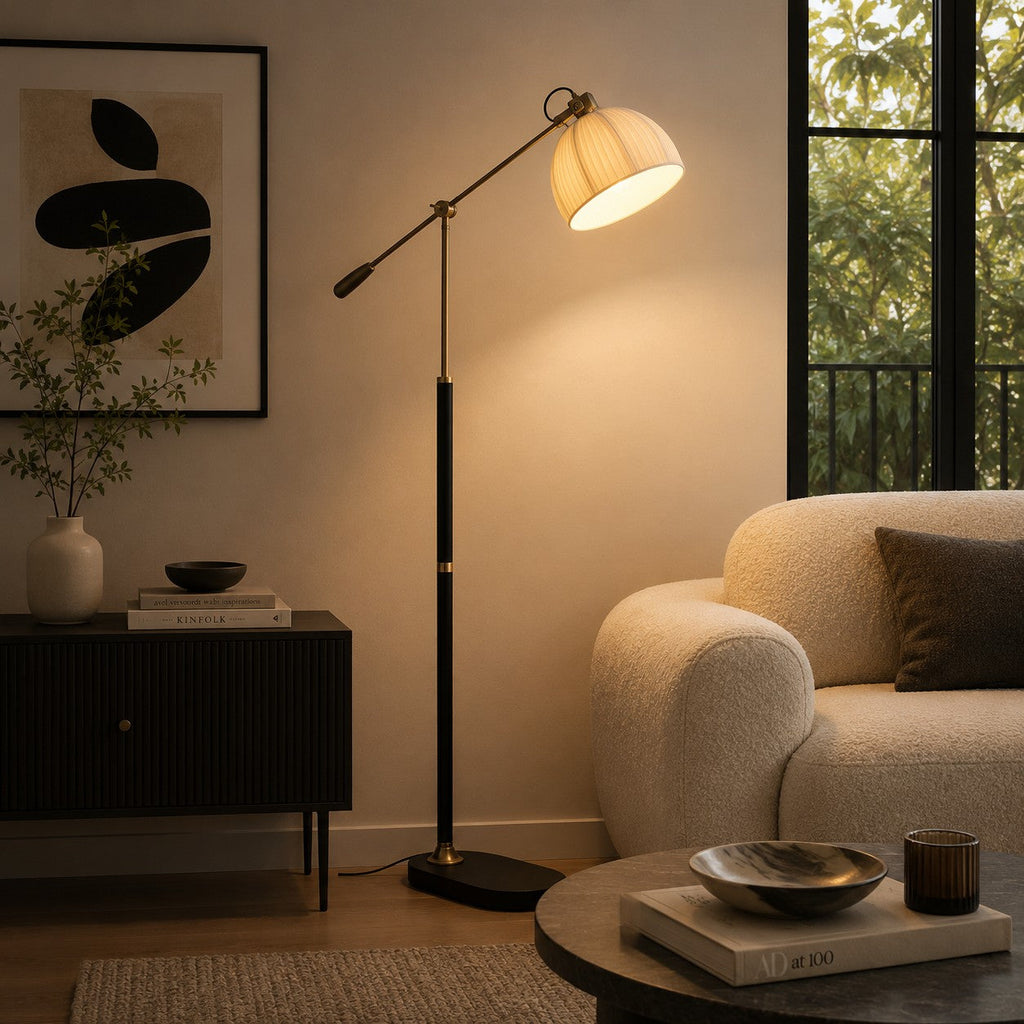 Industrial Floor Lamp Adjustable Height Metal and Wood Construction Dimmable LED for Living Room | ribuella
