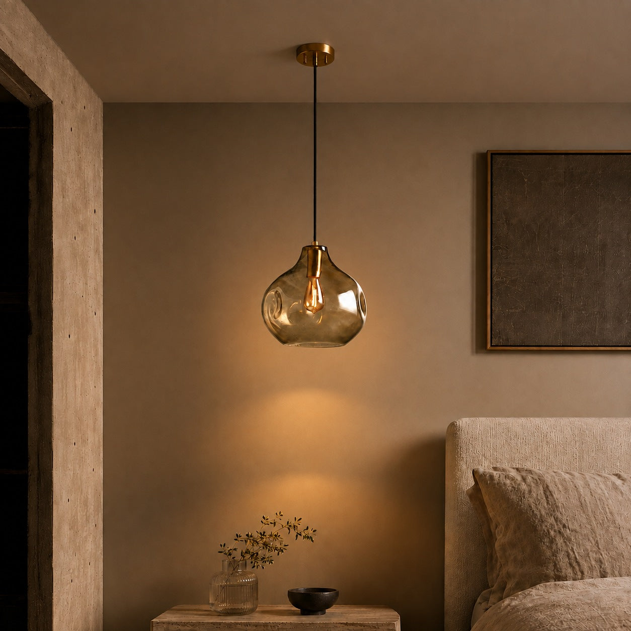 Hand-Blown Organic Glass Pendant Light – Clear, Amber or Smoke, 30cm | ribuella