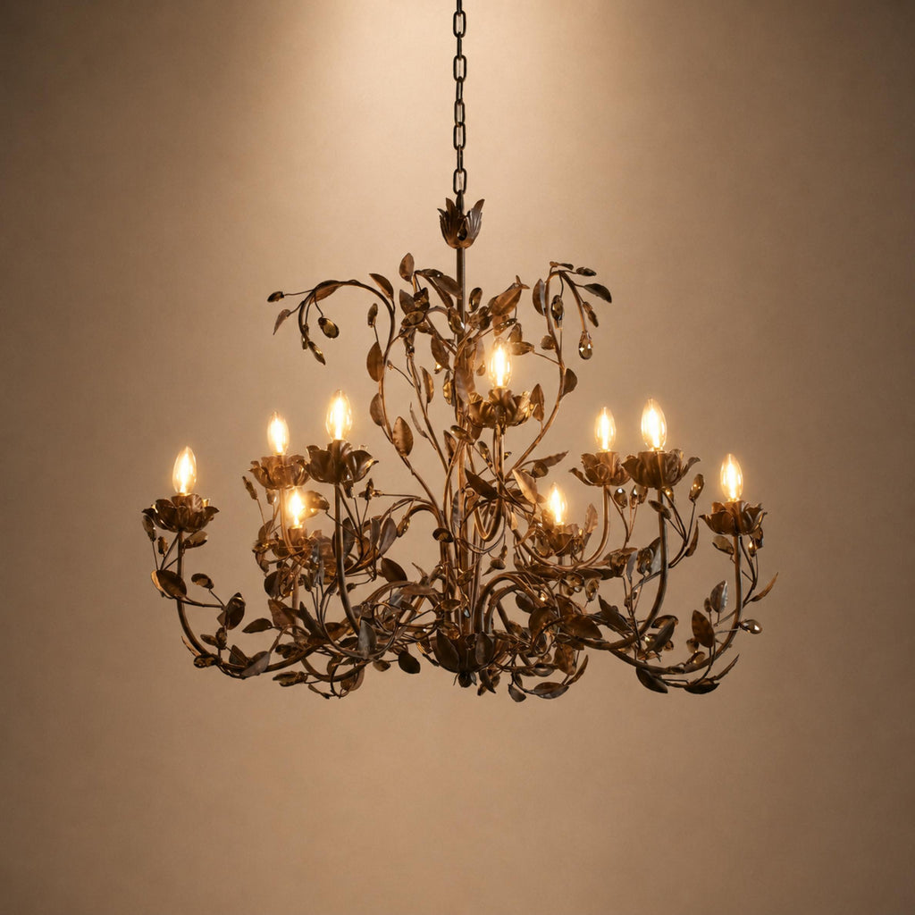 Luxuriöser runder Kristall-Kronleuchter mit Blättern – große goldene oder bronzefarbene Leuchte für Esszimmer und Eingangsbereich, 36″/48″ | ribuella