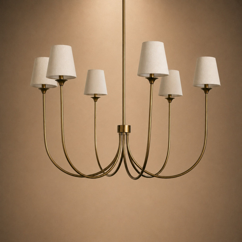 Large Round Chandelier with Off-White Shades – Brass or Bronze | ribuella